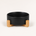 Load image into Gallery viewer, NOQIVA Low-Profile Ceramic Cat Bowl with Bamboo Stand
