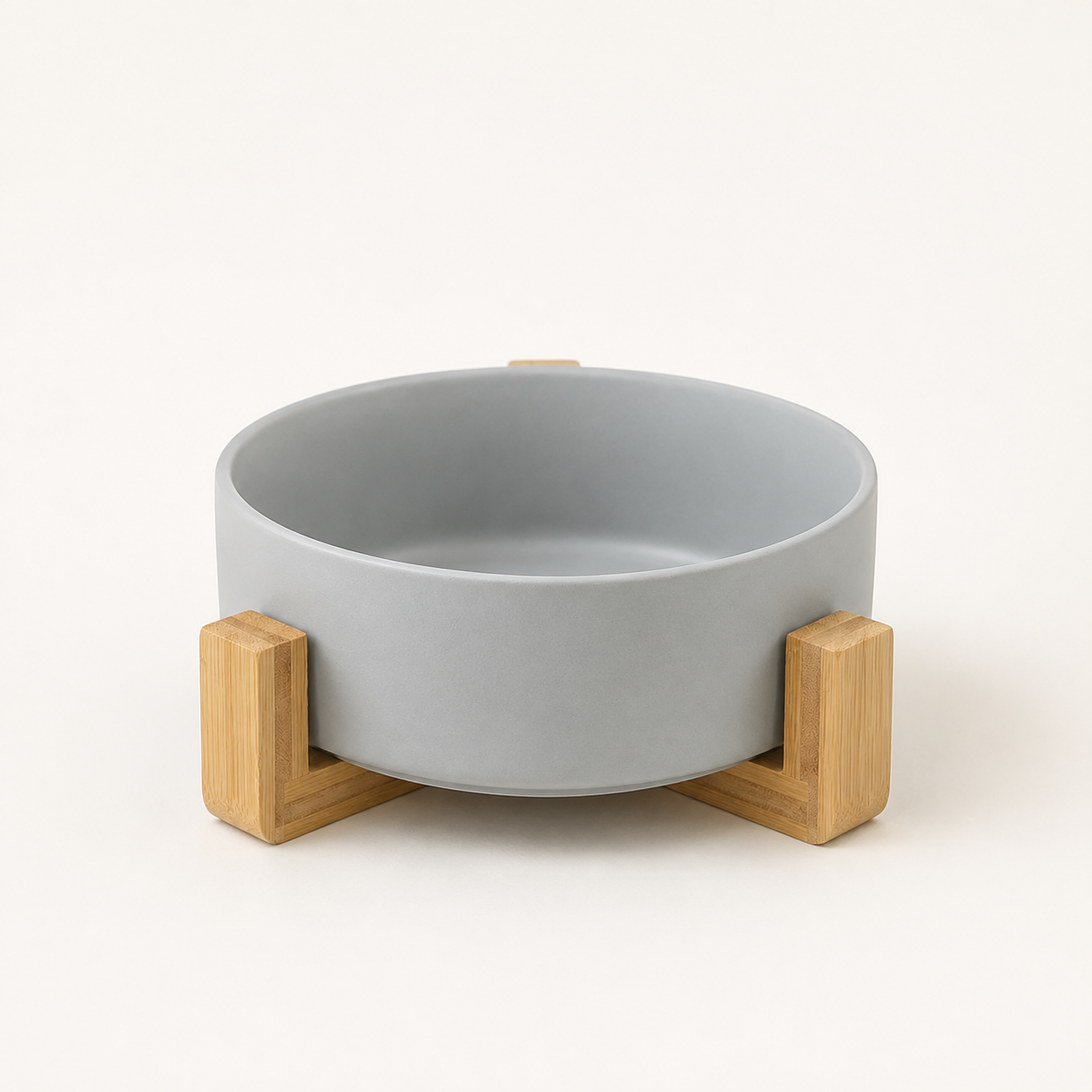 NOQIVA Low-Profile Ceramic Cat Bowl with Bamboo Stand